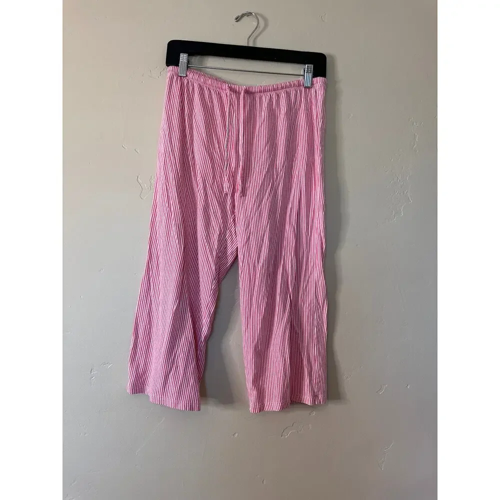 Lauren Ralph Lauren Short Sleeve Notch Collar PJ Set Pink Stripe Small